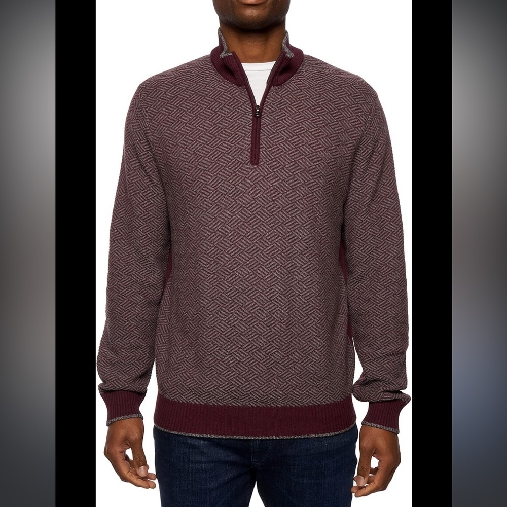 Robert Graham Rhett Burgundy 1/4 Zip Merino Cotton Blend Sweater size 3XL